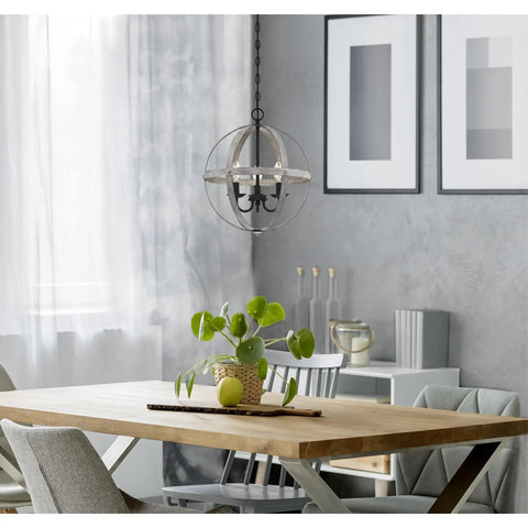 Dining room with six light indoor chandelier in brushed nickel finish with dramatic contemporary style for entryways and dining rooms