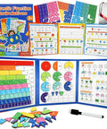Magnetic Fraction Tiles And Circles Set With Dry Erase Board for visual math learning, kit contents displayed.