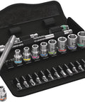 Ultra Slim Zyklop Imperial Ratchet Set With Switch Lever, 28-Piece, 1/4 Inch Drive, color-coded metal socket tools in textile case
