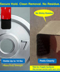 Split view: heavy-duty hook-and-loop strips (8-set, 1.2x3.2 in) installed on metal; shows clean, residue-free removal.