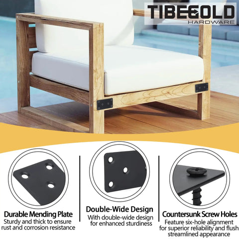 Hella Strong Black Steel Mending Plates For Patching Wood Furniture And Fence Repair This Badass Double Wide Brace Bracket Set Delivers Serious Grip With Screws Included In A Six Pack Bundle That Just Works. Durable mending plates on wooden chair.