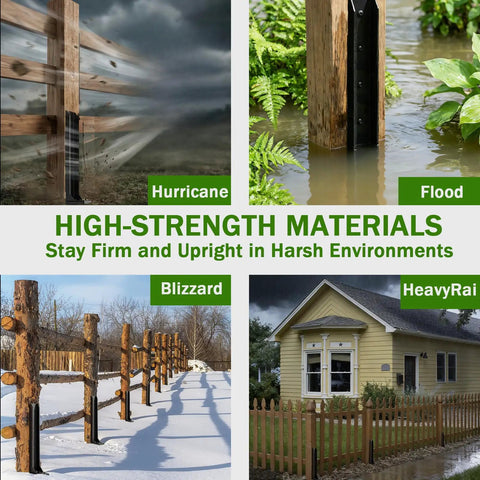 Heavy Duty Fence Post Repair Kit 2 Pack Steel Anchor Stakes For 4x4 And 6x6 Wood Posts in harsh weather conditions montage