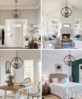 Farmhouse Wood Orb Chandelier with Four Lights in foyer, living room, dining area, and bedroom setting