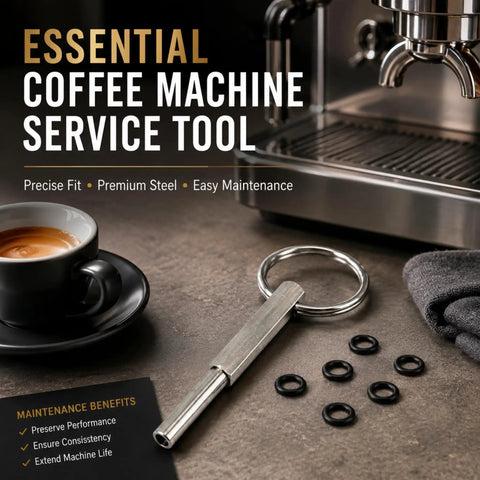 Oval Security Bit Magnetic Repair Tool In 316 Stainless Steel, 2.4 Inch, next to espresso machine, includes 6 gaskets