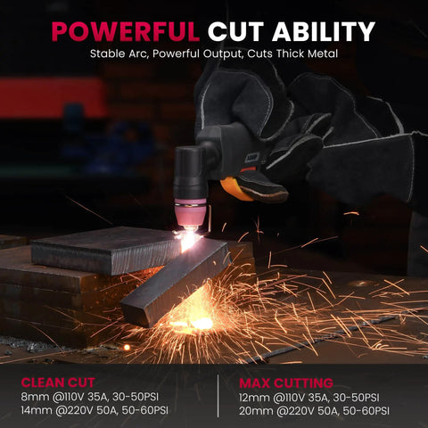 Dual Voltage 110 To 220V Pilot Arc Plasma Cutter Beast Mode cutting metal with sparks, showcasing power and precision.