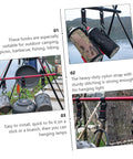 Five Piece Large Outdoor Camping Hook Set, S Shaped Movable Strap Hooks for Quick Hanging equipment on a stand outdoors