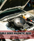 Magnetic Nut Cup Set With Telescoping Magnetic Pickup Tool And Two 6 Inch Magnetic Bowls In Red And Gray For Easy Part Sorting, Quick Identification, And Hassle Free Retrieval In Garage Or Workshop. Gray 6 inch magnetic bowl with screws in an engine bay