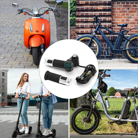 Ride Ready Twist Throttle Grip With LCD Voltage Display And Key Lock For 12V To 84V E Bike Scooter Or Trike All In One Handlebar Grip 5 Wire Connector 1 Pair