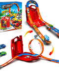 Ultimate 2 Car Race Track Set With Two Cars, 2 In 1 Reconfigurable Track System And Rad Storage Box