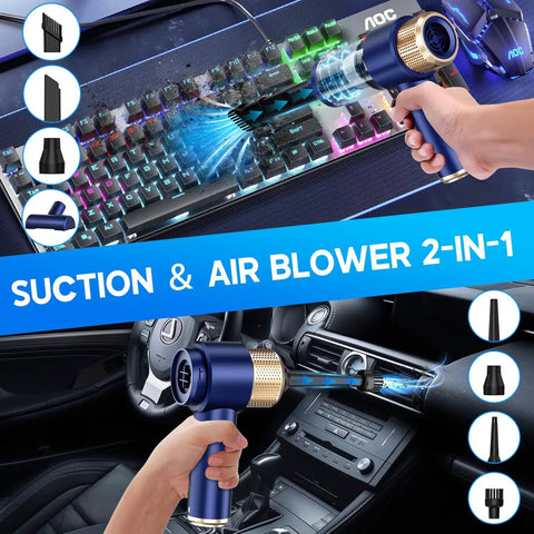 Powerful 16000Pa Handheld Cordless Vacuum Cleaner With 2 In 1 Air Duster cleaning keyboard and car interior