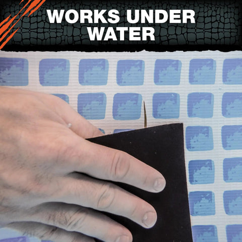 Hand applying Rugged Heavy Duty Waterproof Repair Tape For Wet And Underwater Surfaces Patch Leaks Indoors Outdoors Black