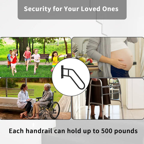 Heavy Duty Wrought Iron Handrails For Outdoor Steps And Indoor Stairs Built Like A Tank With Rustproof Frosted Black Finish used by various individuals.