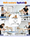 Huge Heavy Duty Electric Pet Grooming Lift Table With Double Scissor Blue Top, height adjustable for grooming, showering, trimming, drying.
