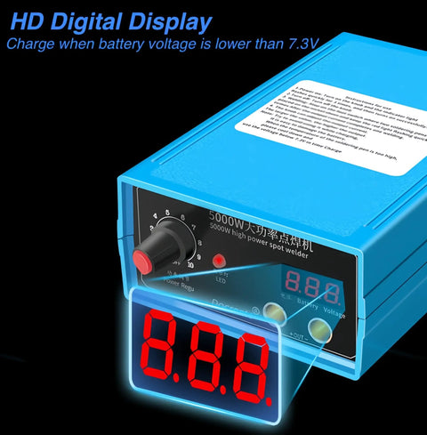 5000W Battery Spot Welder Portable Handheld On The Go Welding Machine For 18650 Battery Packs with digital display and control knob