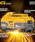 Image of 20V Max XR Powerpack 8.0Ah Battery for Power Tools, showcasing state of charge indicator and durable rubber overmold.