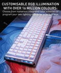 Rig Ready Aluminum Gaming Keyboard Featuring Smooth As Butter Mx2A Red Switches For Lightning Fast Response And Tight Control with RGB lighting.