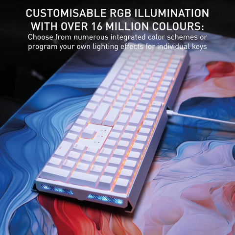 Rig Ready Aluminum Gaming Keyboard Featuring Smooth As Butter Mx2A Red Switches For Lightning Fast Response And Tight Control with RGB lighting.
