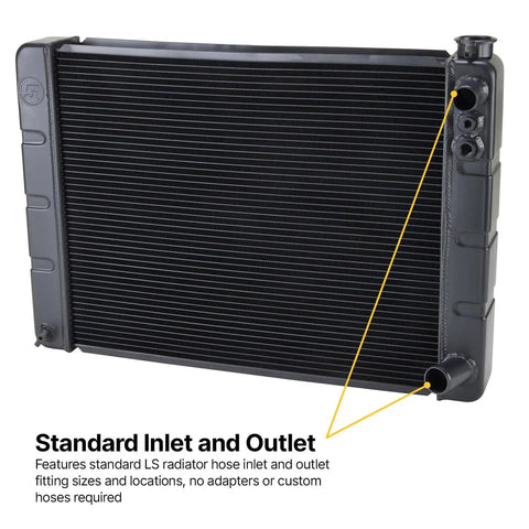 Windchill 3-Row Aluminum Radiator For LS Swap, 28 x 19 Inch Double Pass Core with standard inlet and outlet fittings