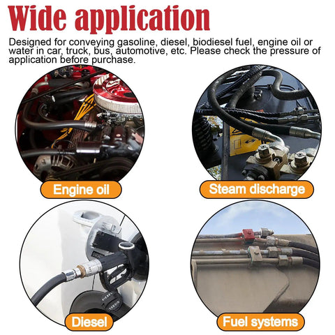 Wide application of Half Inch Fuel Line Hose 10 Foot With Push Lock NBR Rubber for engine oil, steam discharge, diesel, fuel systems.