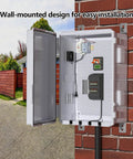 Wall-mounted Outdoor Electrical Enclosure With Thermostat And Fan, Ventilated All Weather Box, rugged gray cover visible