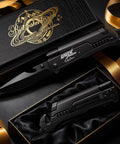 Gift box open displaying 7 In 1 Dope Multitool Pocket Knife With LED Light And Glass Breaker And Fire Starter 440C Steel Folding Knife