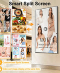 32 Inch Wall Mount Digital Signage Display With Straight Up Sharp 2K Feed And A Slim Frameless Body showcasing split screen advertising.