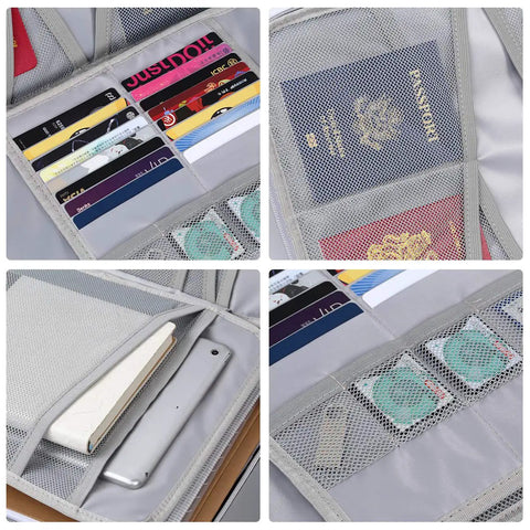 Fireproof And Waterproof Lockable Document Organizer Bag For Home Office And Travel On The Go With Multi Layer Storage 4 Passport Slots 16 Card Slots 4 USB Pockets 7 Folder Sections And A Main Pocket