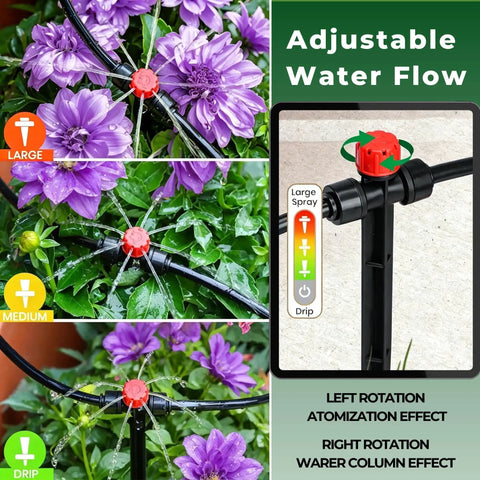 50Ft Drip Irrigation Kit For Garden With Plug And Play Quick Connect Tubing And Automatic Sprinkler System Adjustable Misting Nozzles One Quarter Inch Hose For Outdoor Raised Beds Flower Beds Yard And Greenhouse