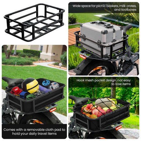 Rear Ebike Basket Large Capacity Waterproof Metal Cargo Rack For Electric Bikes Quick Assemble Mount Perfect For Picnic Gear Pet Dog Carrier Sports Bag Groceries And More On Back Seat