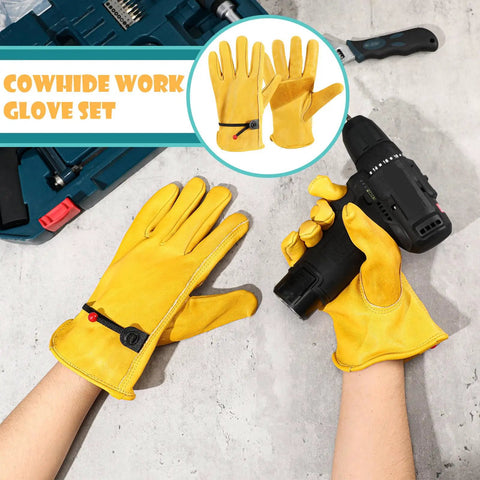 Six Pairs Tough As Nails Large Cowhide Leather Work Gloves With Reinforced Palm And Stretchable Wrist For Gardening, Wood Cutting, Construction, Driving, And Heavy Duty Yard Tasks