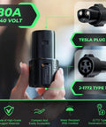 Gotta Love J1772 To Tesla Adapter Rock Solid Level 2 Portable Power Connector showcasing 80A 240V EV charging plug.