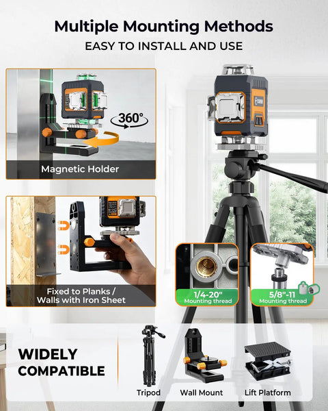 360 Degree Laser Level Self Leveling Kit With 56 Inch Tripod For Construction And Tile, Dual 360 Degree Horizontal And Vertical Planes, 16 Laser Lines Deliver Full Room Coverage on tripod with magnetic holder