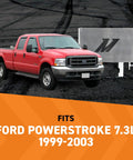 Transmission Cooler For Ford Powerstroke 7.3L 1999-2003 Silver Expanded Core with Ford truck on blacktop background