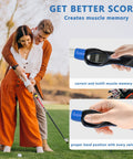 Grip Trainer For Golfers Right Hand Swing Training Aid Attaches To Most Golf Clubs For Proper Hand Position Anti Slip Firm Grip Builds Muscle Memory And Improves Control And Power On Every Swing Blue shown aiding golfer on grass