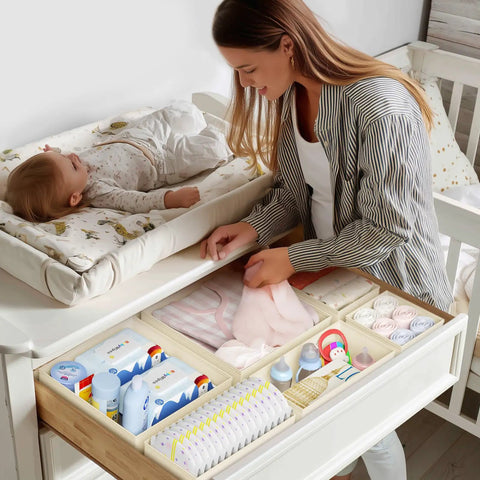 12 Pack Foldable Drawer Organizers Beige Fabric Closet Storage Bins Non Woven Drawer Dividers For Socks Underwear Bras Nursery Baby Clothes And Accessories Straight Up Game Changer For Keeping Your Dresser Looking Slick
