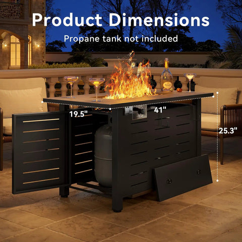 41 Inch Propane Fire Pit Table With Removable Lid And Lava Rocks, 50,000 BTU Gas Fire Pit For Outside with open storage space