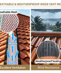 Heavy Duty Self Adhesive Ridge Vent Mesh Roll 12 X 98.4 Inches on tiled roof showing breathable mesh and waterproof sealing.