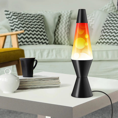 Black base Triple Color Change Lava Lamp With Dynamic Blob Effects, 14.5 Inch Tall Aluminum Base And Cap, 25W Bulb Included on table