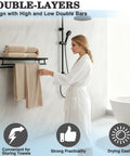 Matte Black Double Towel Rack For Bathroom Wall Mounted 24 Inch Stainless Steel Towel Bar Organizer With Shelf SUS304 Rust Resistant Dual Rail Holder