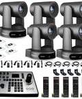 Top Shelf 5 Pack Of 4K PTZ Cameras With 30X Optical Zoom Bundled With A Zero Sweat Joystick Controller And Five Heavy Duty Wall Mounts For Plug And Play Studio Grind.