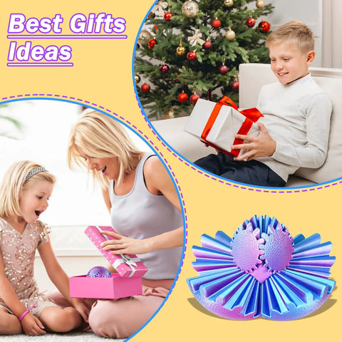 Gear Ball Fidget Toy Set Two Pack Steampunk Gear Sphere For Stress Relief And Focus, Christmas gift being opened by children.