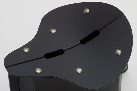 Close-up of black Foldable Meditation Kneeling Bench Seiza Posture Support For Pain Free Kneeling with visible screws.
