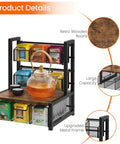 Industrial Rustic Tea Bag Organizer, 3 Tier Wood Storage Box with Drawer, Matte Black Frame with Vintage Wood Grain Finish