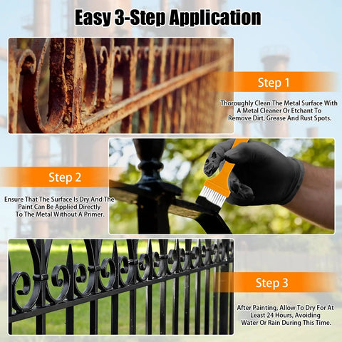 3-step application of Rust Busting Converter And Metal Primer For Metal Surfaces That Stops Rust And Seals Moisture