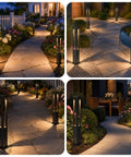 Modern Black LED Pathway Lights Sleek Cone Bollards enhance garden paths with warm glow, heavy-duty aluminum for outdoor use.