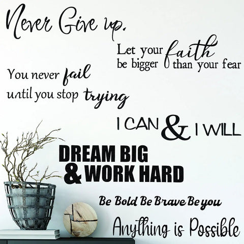 Five Sheets Peel And Stick Vinyl Wall Decals With Seven Inspirational Quotes For Mirrors And Rooms To Boost Good Vibes