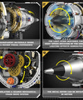 Aircraft Turbojet Engine Building Kit For Grownups, showing transparent parts, simulated rotation, gear system, and rotor motion.