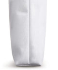 Side view of Awesome Father Dragon Boat Dad Tote Bag, 16x16in white polyester, showing reinforced bottom seam.