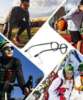 Collage showing Anti Slip Silicone Eyeglass Ear Grips for sports glasses and sunglasses used in various outdoor activities.