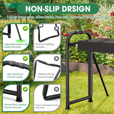 Non-slip design of Heavy Duty Garden Kneeler and Seat with dual support legs, foldable 400 lb capacity stool, outdoor use
